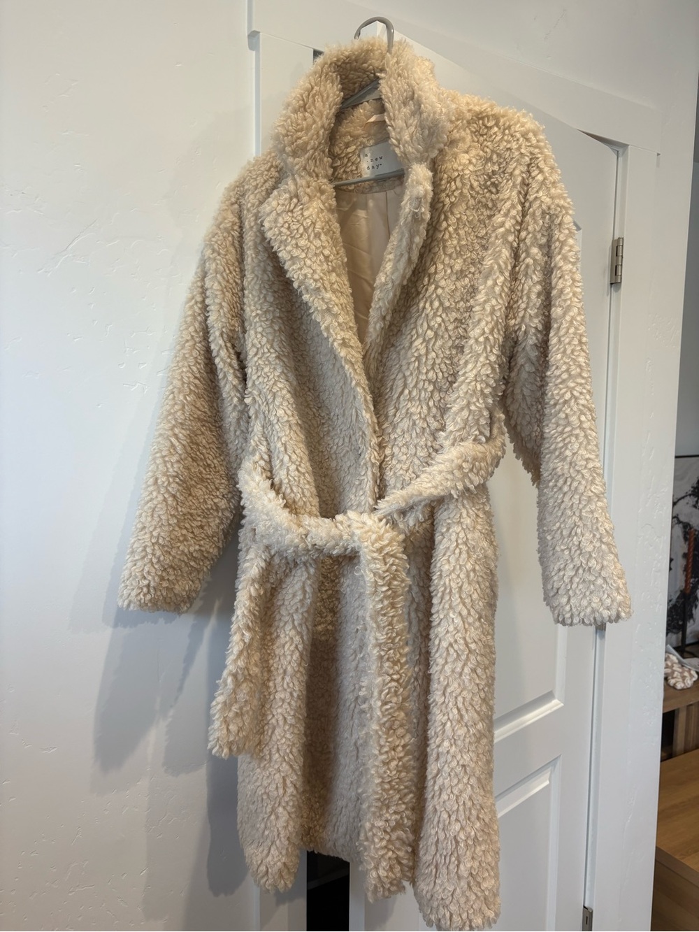 a new day Cream Faux-Shearling Belted Teddy Coat
